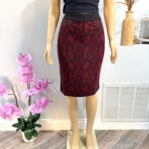 Red Animal Print Pencil Skirt Size L Large Midi Career Kris Jenner Kardashian